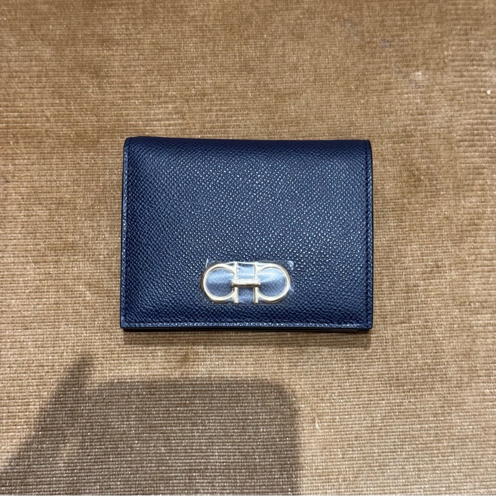 Salvatore Ferragamo Navy Wallet with Gold Accents